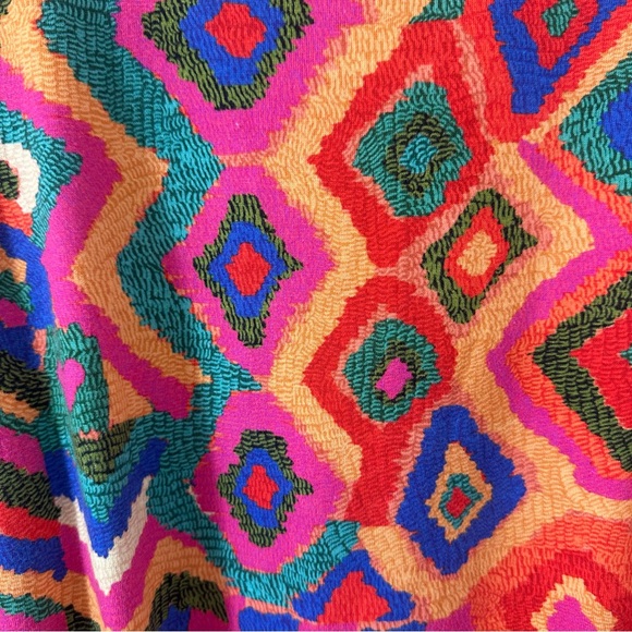 Farm Rio Colorful Geometric Red Rainbow Quilt Pattern Bohemian Rope Dress Small - Picture 4 of 9